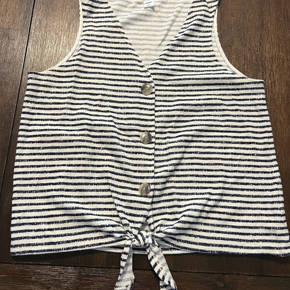 Old Navy Blue and White Tank Top with Tie Front and Striped Design